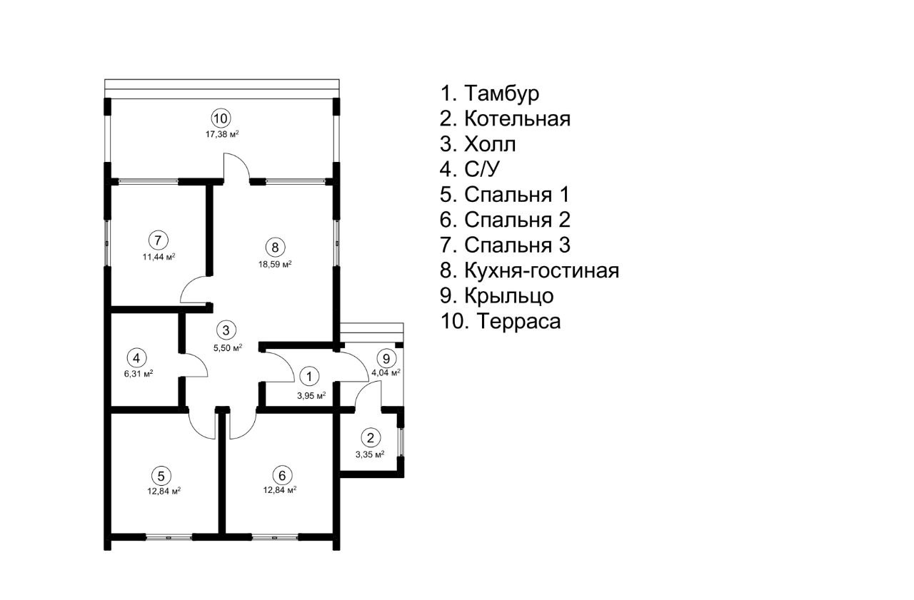 Проект дома из СИП-панелей 82-23-КД Дом 74,82 м2